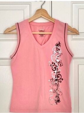 Danskin Now Women’s Small Pink V-Neck Sleeveless Tank Top Graphic Activewear